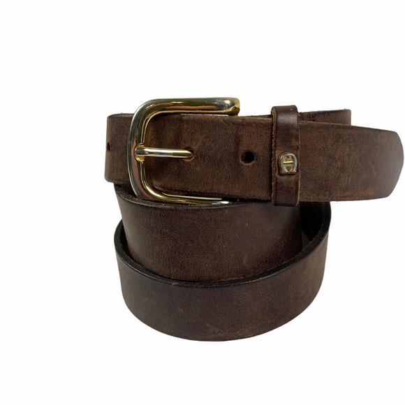 Etienne Aigner Brown Leather Basic Casual Belt 36 - Picture 2 of 6